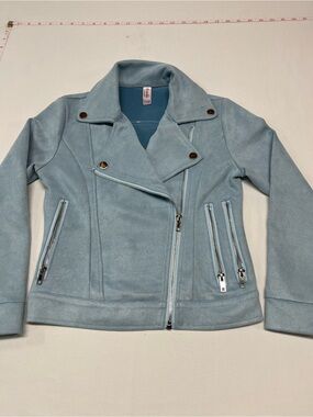 Girls' Light Blue Faux Suede Moto Jacket soft school party every day 1407